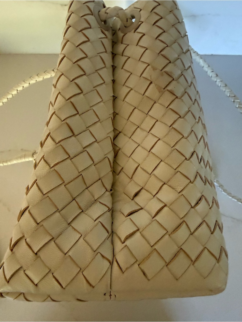 Quince Italian Leather Handwoven Large Satchel Bone - Picture 6 of 7